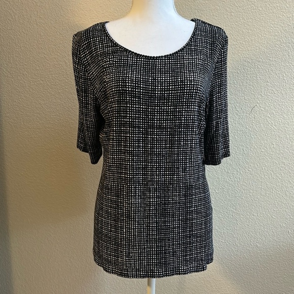 Apt 9 sz XL Stretch Knit Short Sleeve Blouse Black White Checked Blouse